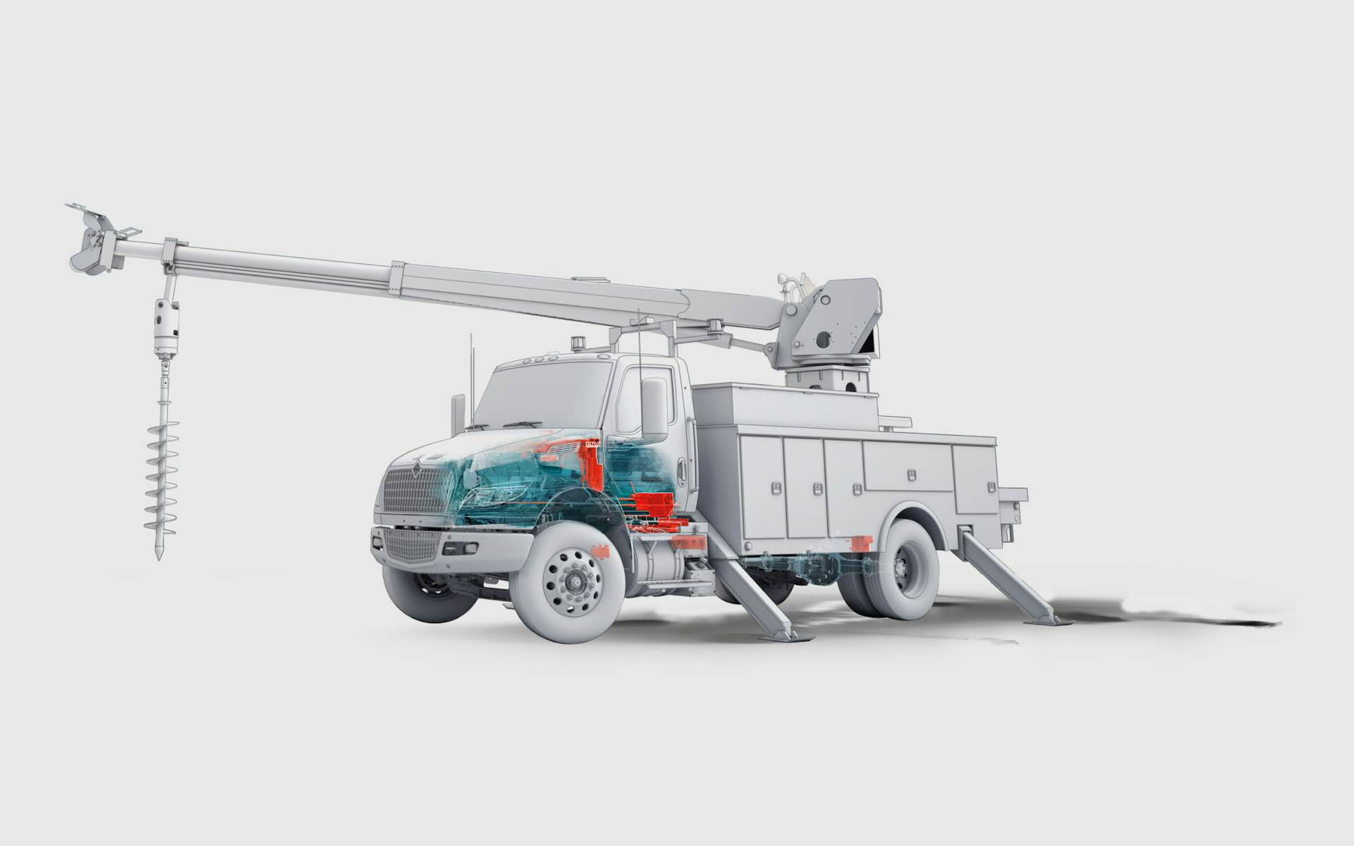 A white truck with a crane