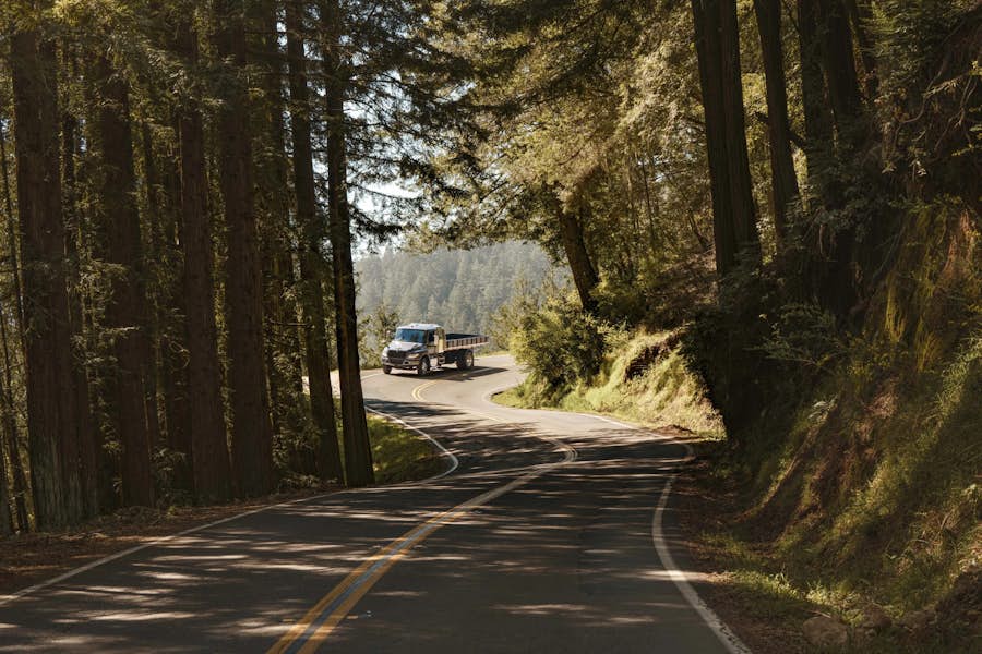 A truck driving on a road