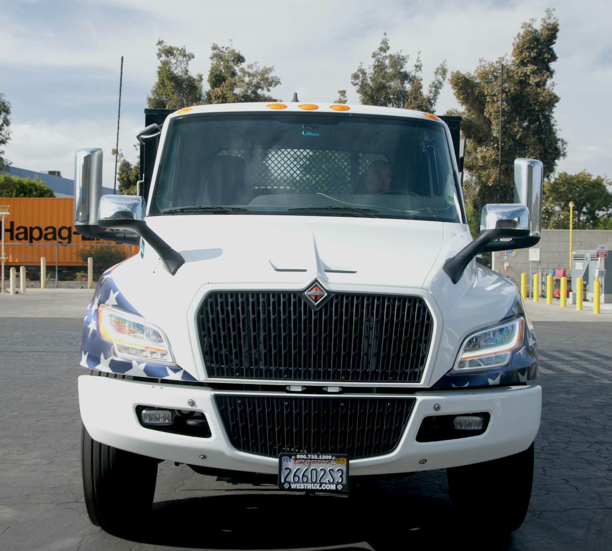 A front facing view of a truck