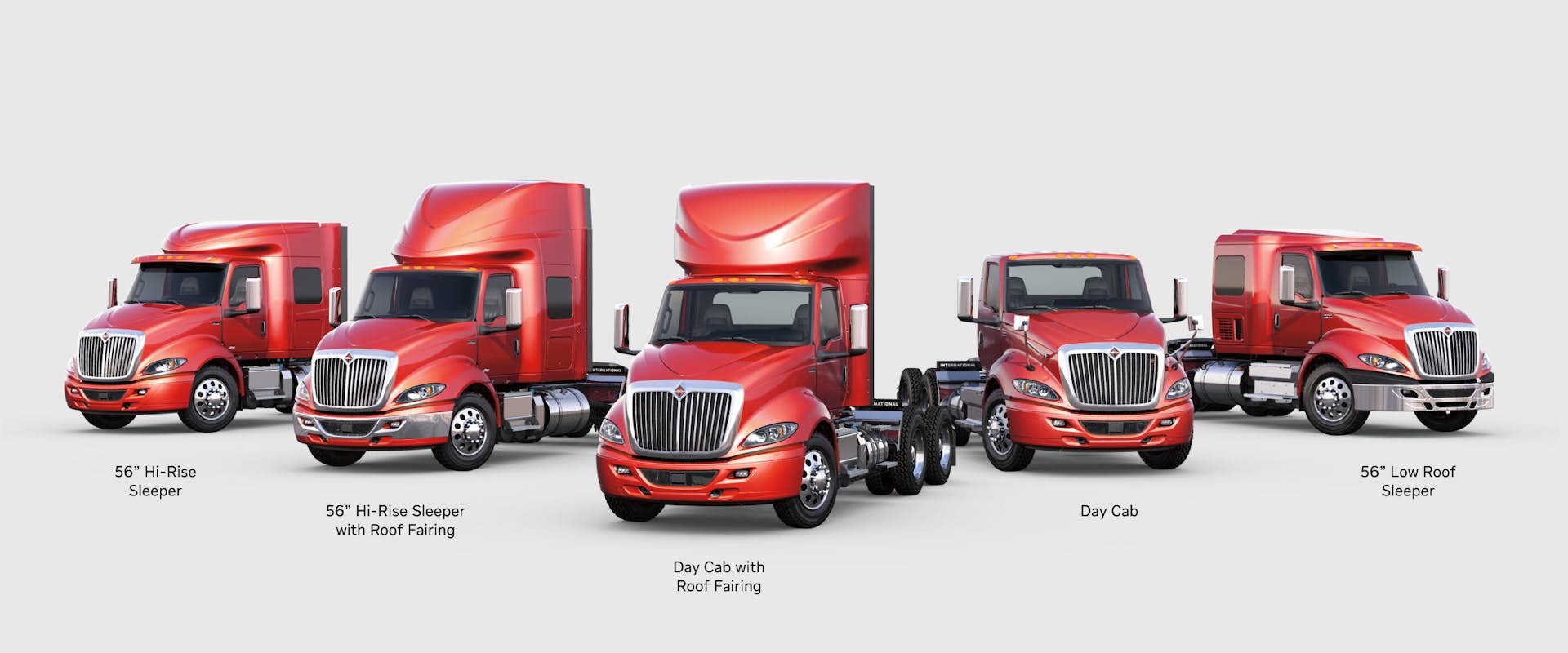 A row of red semi trucks